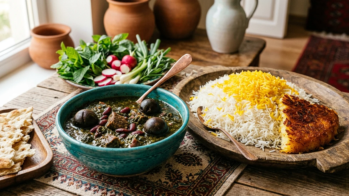 Authentic Iran Cuisine Recipe (Persian Ghormeh Sabzi Herb Stew) cooked to perfection - Yumaroma