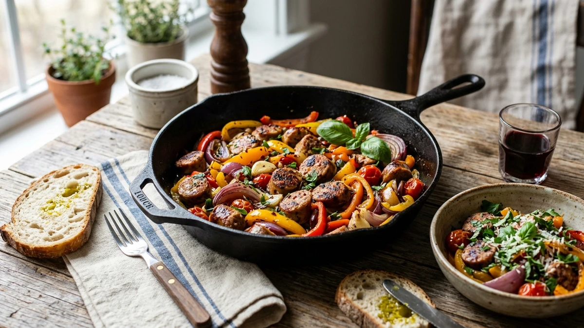 Italian Chicken Sausage & Sweet Peppers Skillet Recipe cooked to perfection - Yumaroma