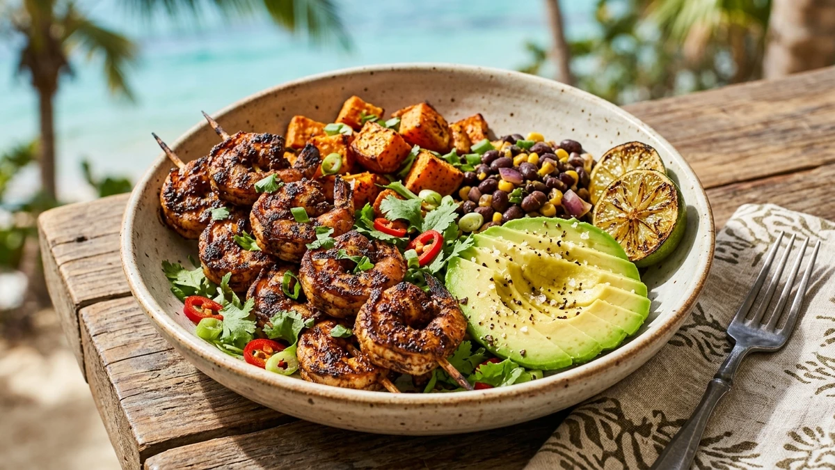 Jerk Shrimp with Sweet Potato & Black Beans - YumaRoma Recipe