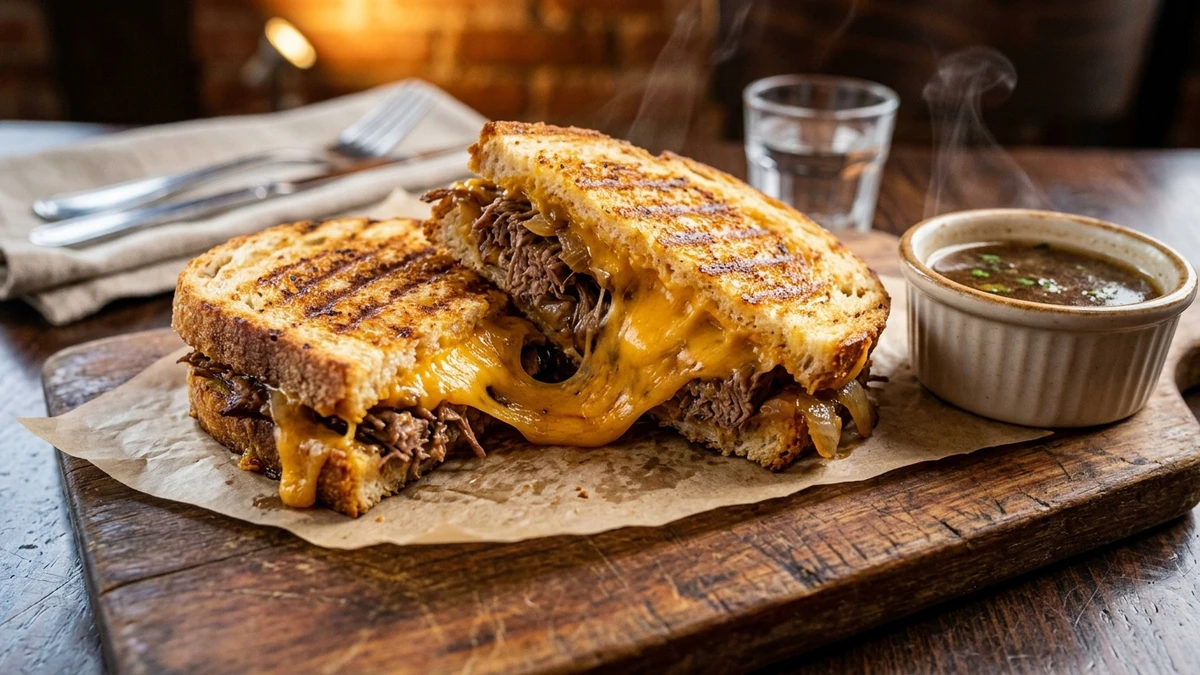 Leftover Pot Roast Beef & Cheddar Panini Recipe cooked to perfection - Yumaroma