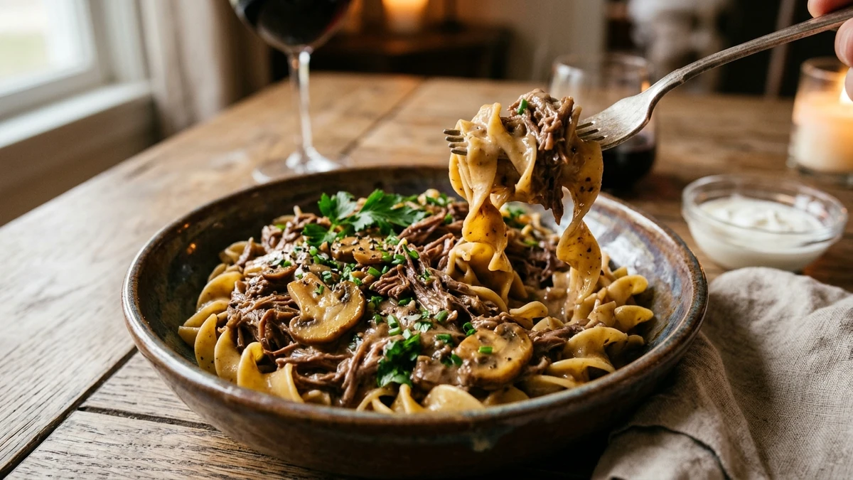 Leftover Pot Roast Stroganoff Casserole Recipe (30-Minute Comfort) cooked to perfection - Yumaroma