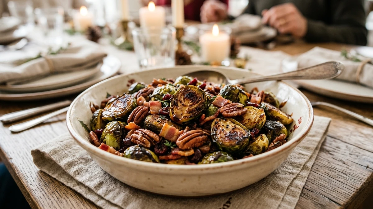 Maple Glazed Brussels Sprouts with Bacon & Pecans - YumaRoma Recipe