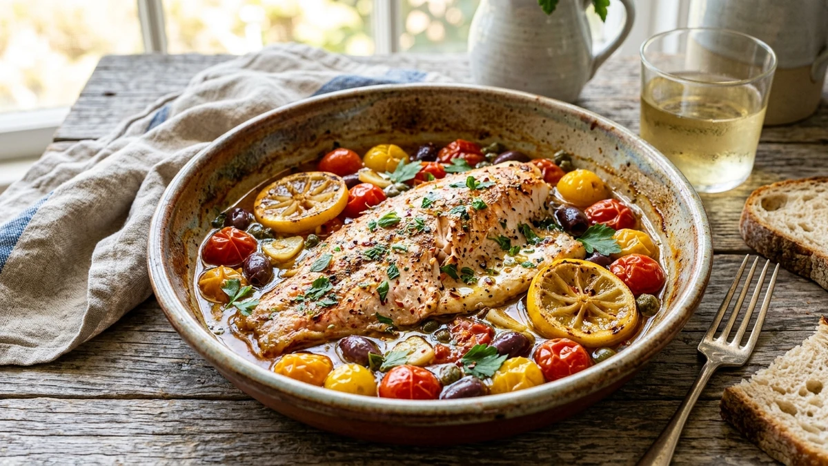 Mediterranean Baked Red Snapper with Tomatoes & Capers Recipe cooked to perfection - Yumaroma