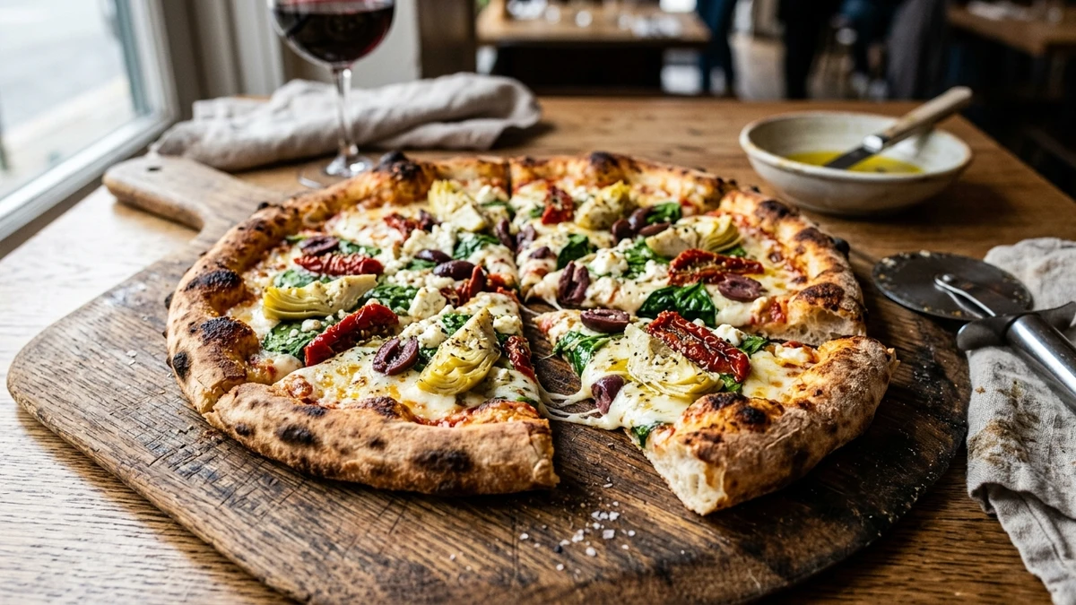 Artisanal Mediterranean Pizza cooked to perfection - Yumaroma
