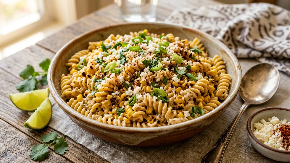 Creamy Mexican Street Corn Pasta Salad Recipe (Esquites Pasta) cooked to perfection - Yumaroma
