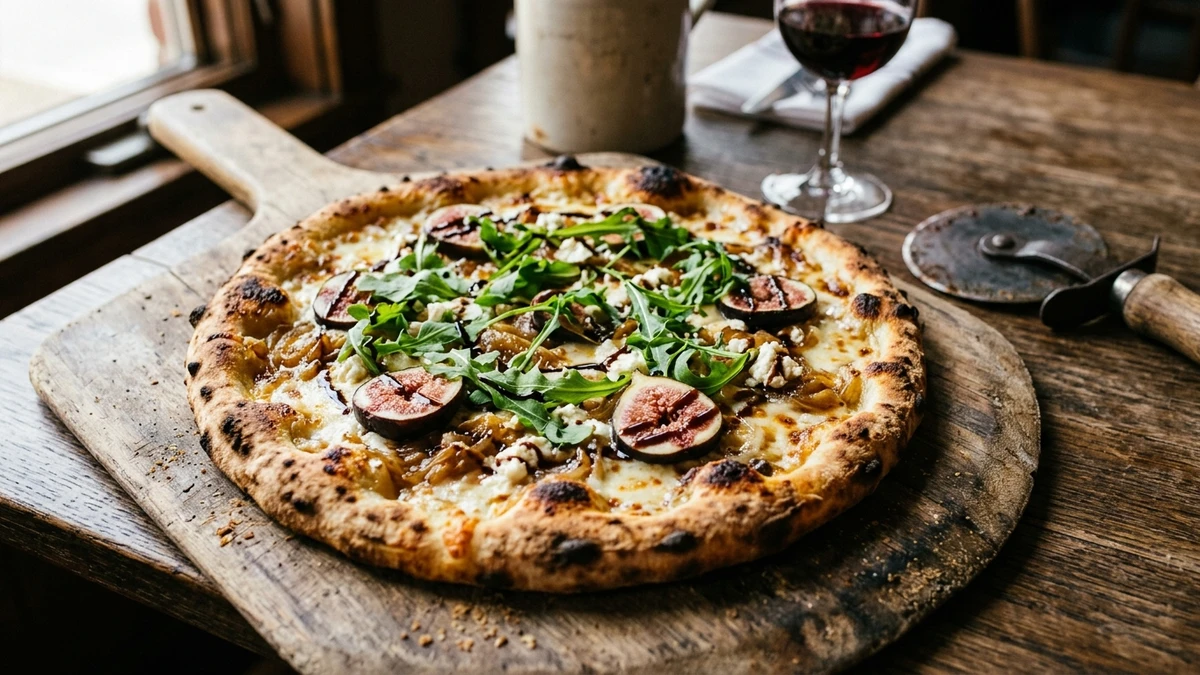 Caramelized Onion & Fig Pizza with Goat Cheese cooked to perfection - Yumaroma