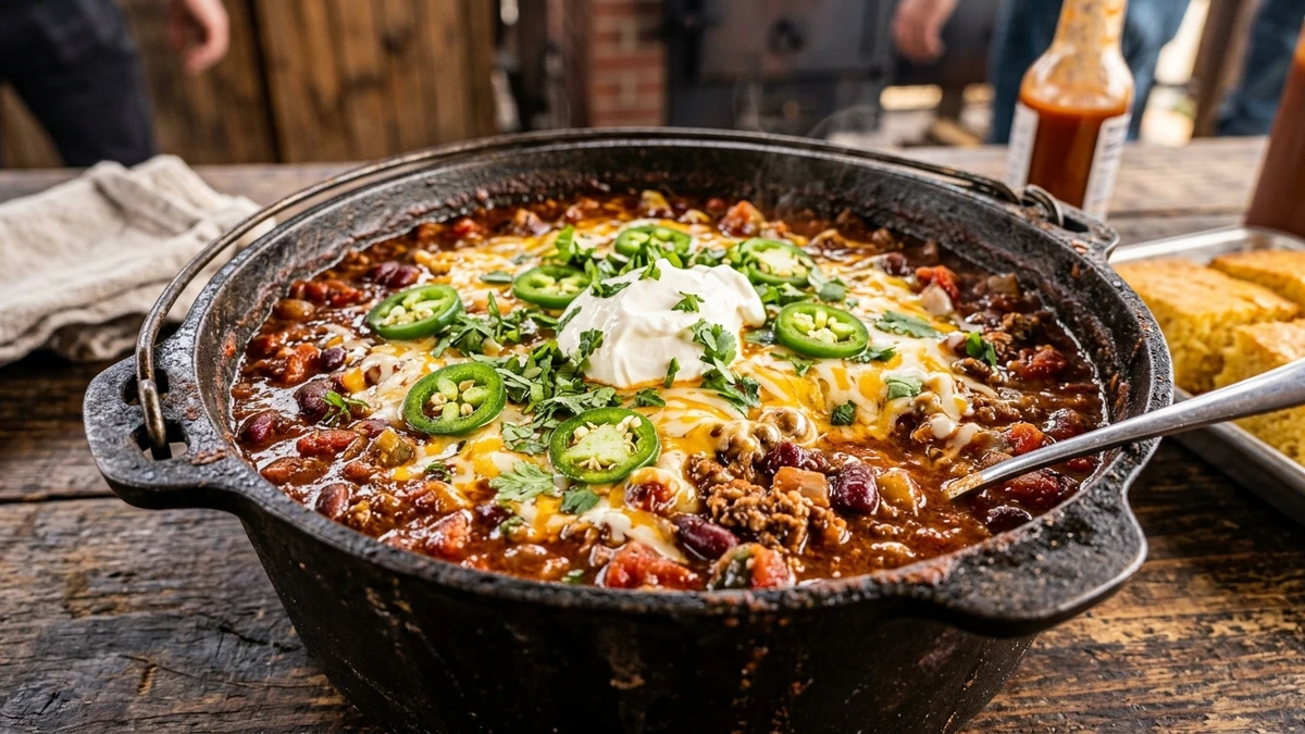 Smoked Over-the-Top BBQ Ground Beef Chili Recipe cooked to perfection - Yumaroma