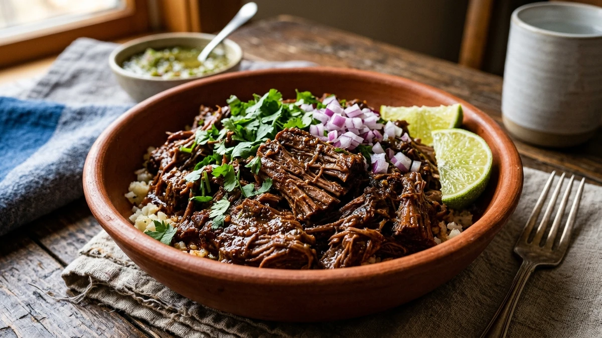 Slow Cooker Paleo Mexican Beef Barbacoa Short Ribs Recipe cooked to perfection - Yumaroma