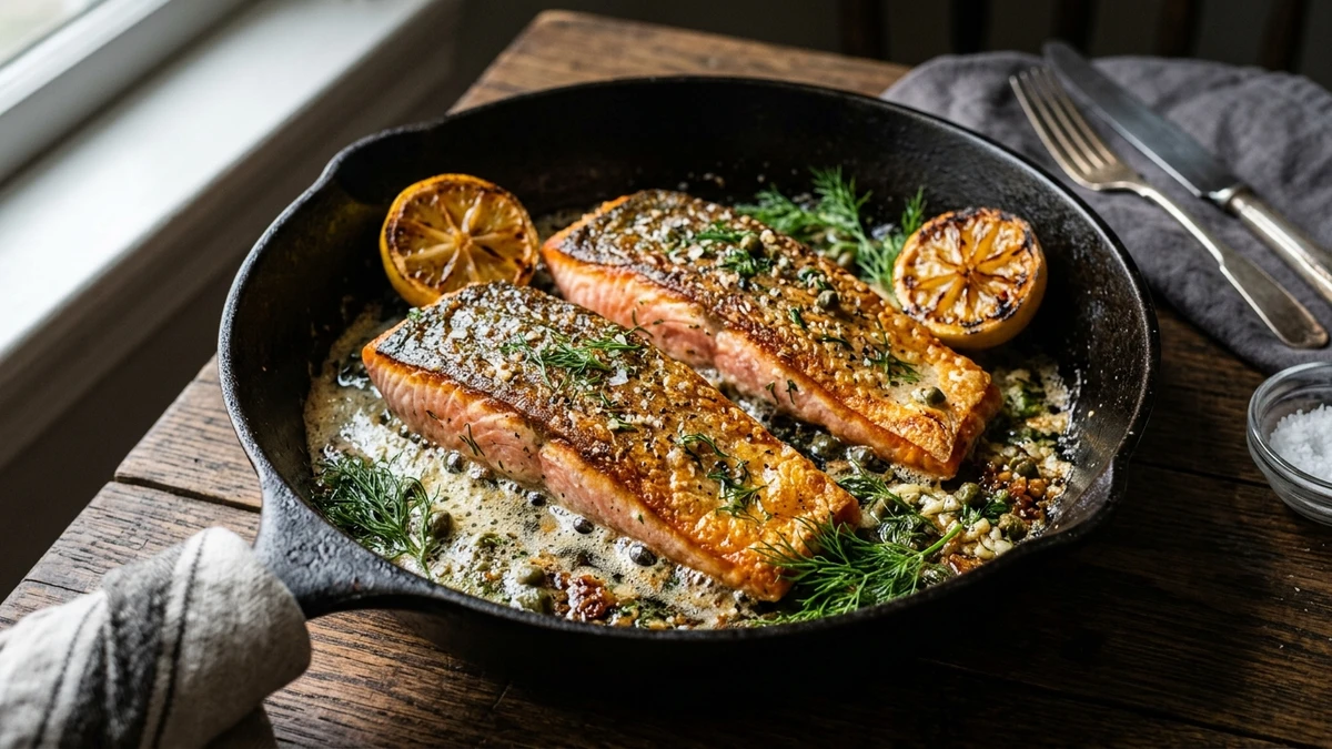 Pan-Seared Crispy Skin Steelhead Trout with Lemon Dill Butter Recipe cooked to perfection - Yumaroma