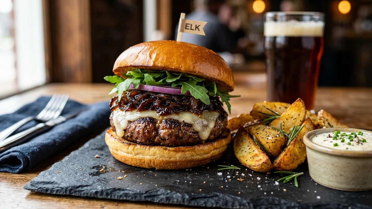 Pan-Seared Lean Ground Elk Burgers with Caramelized Onions Recipe cooked to perfection - Yumaroma