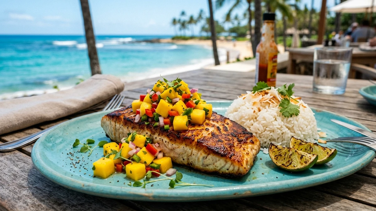 Pan-Seared Wahoo Fish with Fresh Mango Salsa Recipe cooked to perfection - Yumaroma