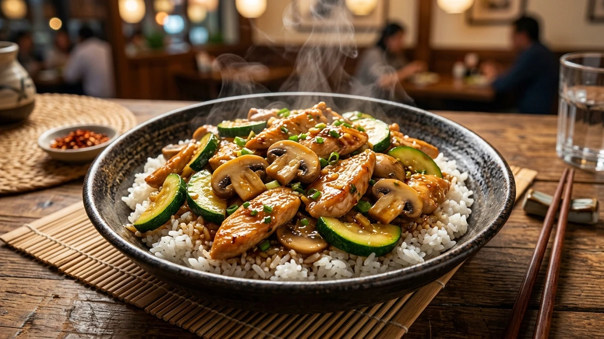 Copycat Panda Express Mushroom Chicken Stir-Fry Recipe cooked to perfection - Yumaroma