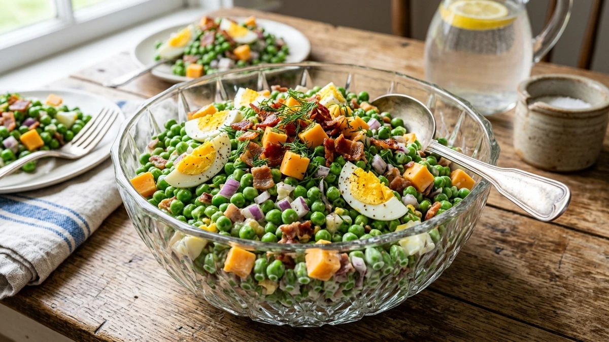 Classic Southern Creamy Green Pea Salad with Eggs Recipe cooked to perfection - Yumaroma