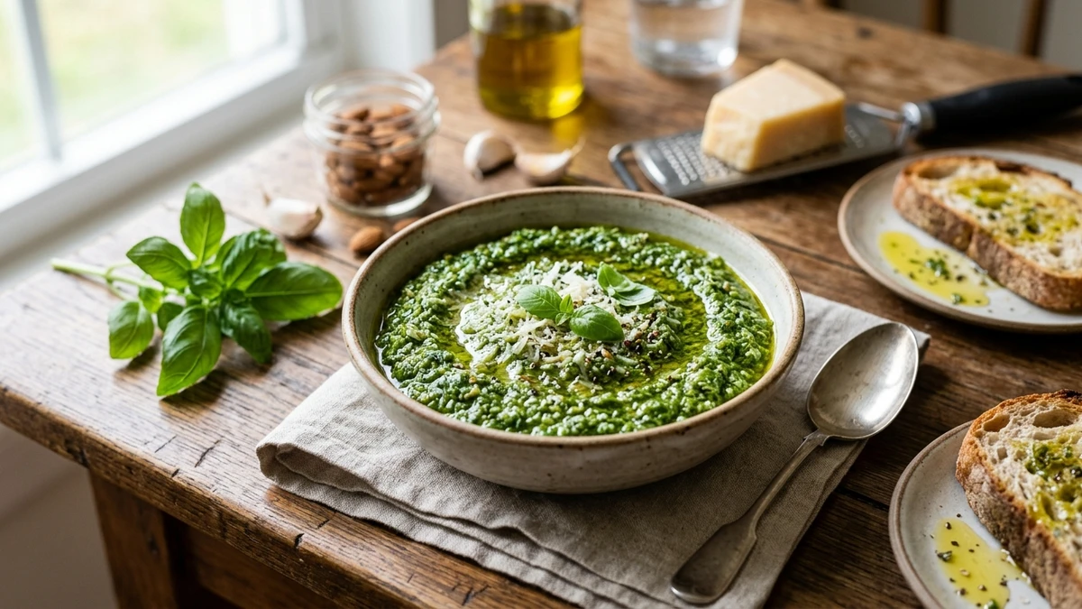Garlic Basil Pesto Without Pine Nuts Recipe cooked to perfection - Yumaroma
