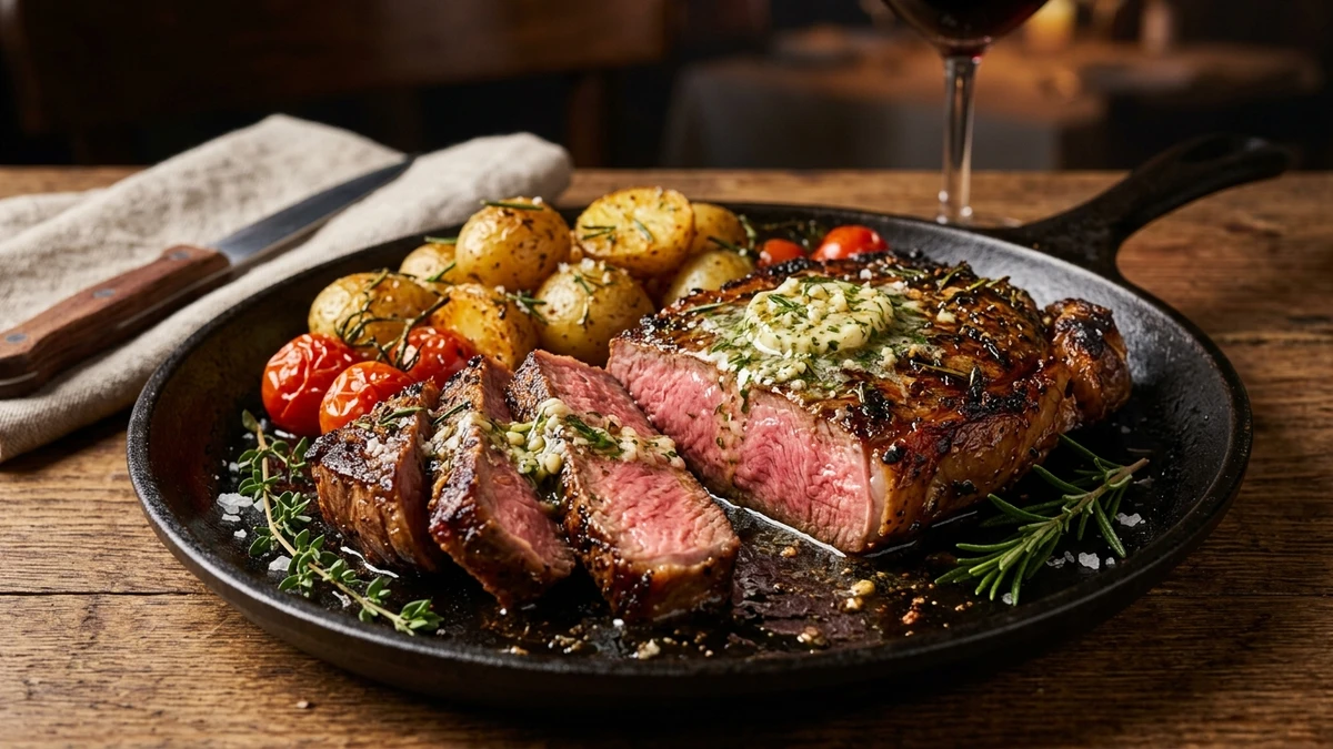 Garlic Herb Butter Pan-Seared Petite Sirloin Steaks Recipe cooked to perfection - Yumaroma