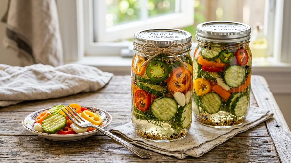 Quick Pickled Peppers and Cucumbers Recipe cooked to perfection - Yumaroma