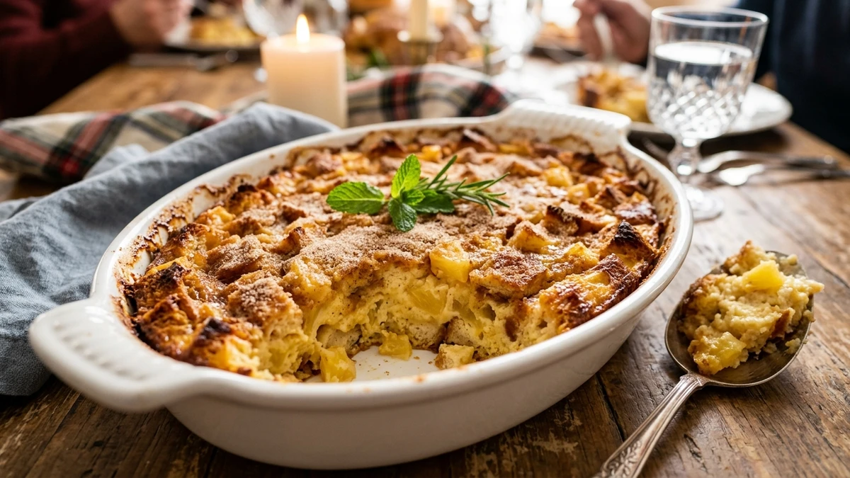 Classic Baked Southern Pineapple Stuffing cooked to perfection - Yumaroma