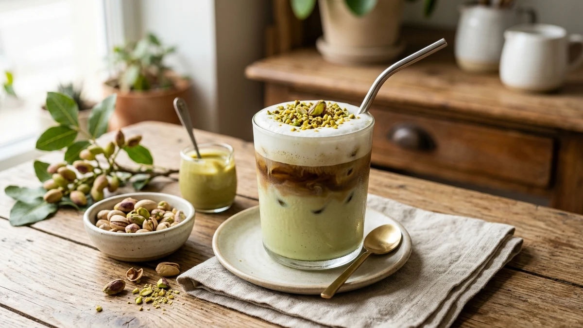 Iced Pistachio Latte Recipe cooked to perfection - Yumaroma