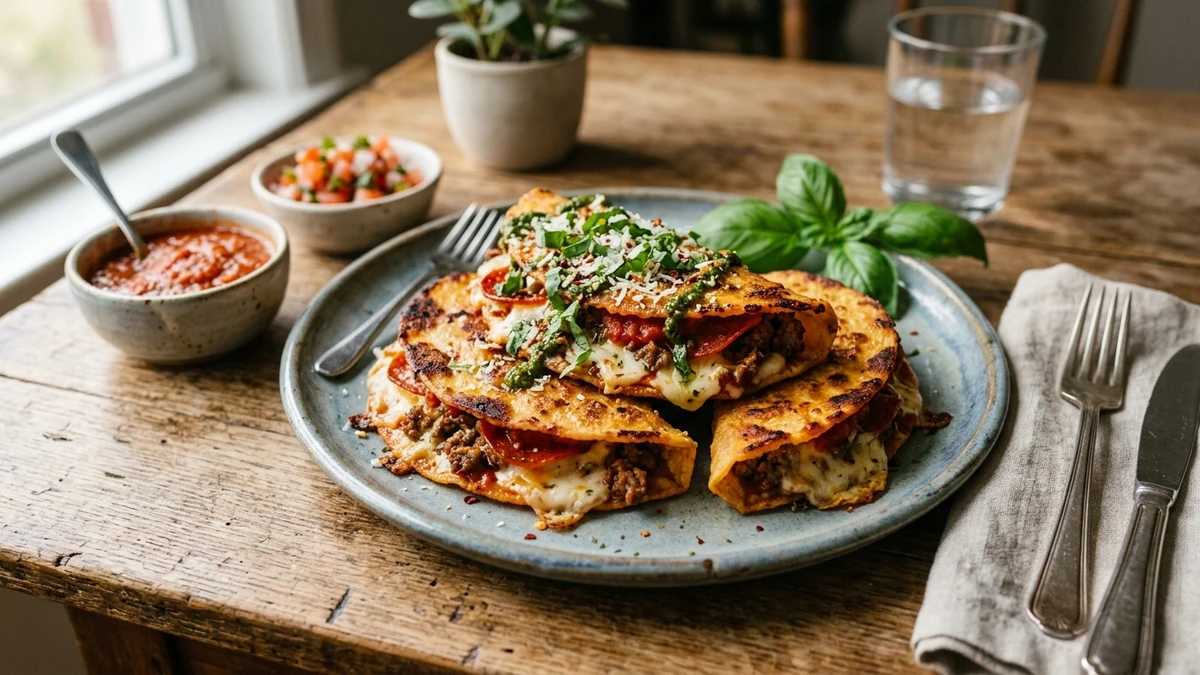 Crispy Pizza Tacos Recipe cooked to perfection - Yumaroma