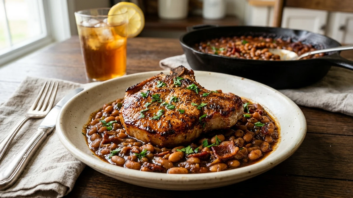 Southern Pork Chops & Pork and Beans Bake Recipe cooked to perfection - Yumaroma