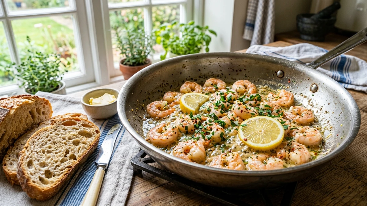 10-Minute Garlic Lemon Butter Pre-Cooked Shrimp Skillet Recipe cooked to perfection - Yumaroma
