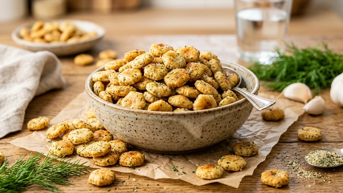 Crispy Seasoned Ranch Oyster Crackers Recipe cooked to perfection - Yumaroma