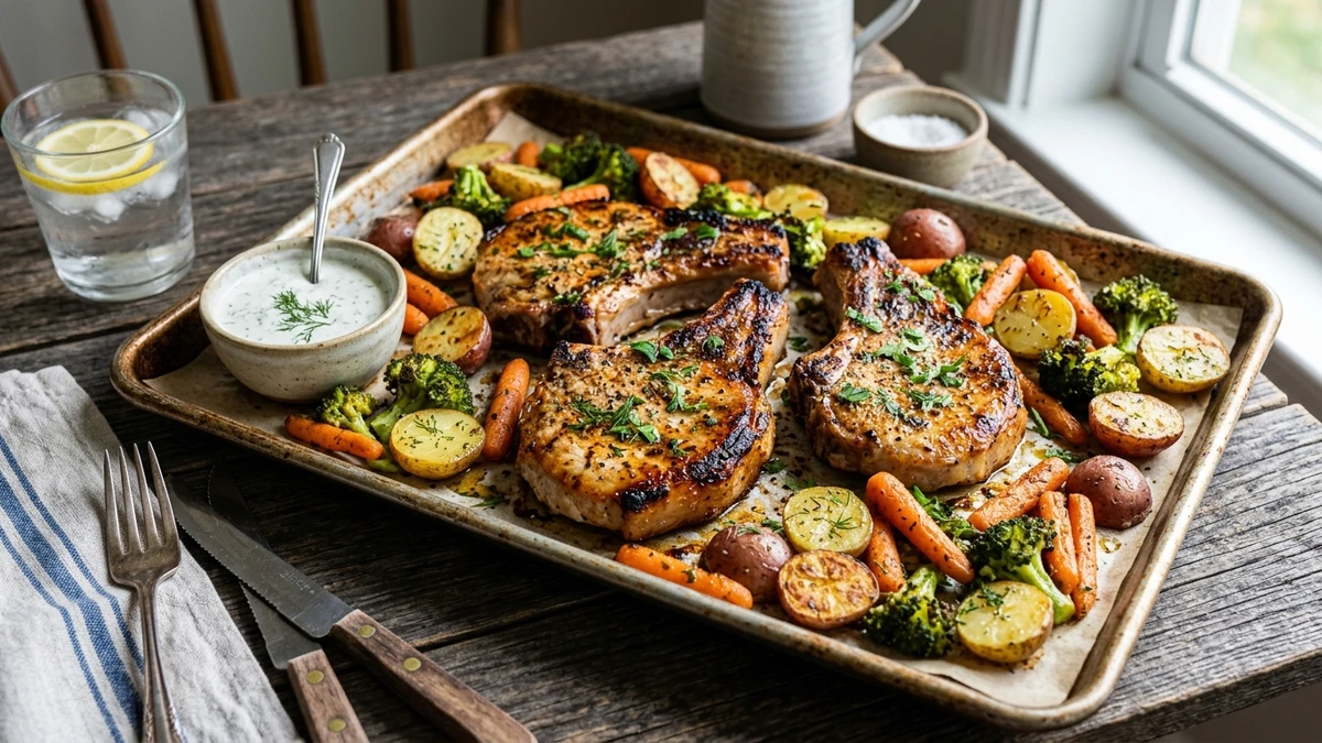 Oven-Baked Sheet Pan Ranch Pork Chops Recipe cooked to perfection - Yumaroma