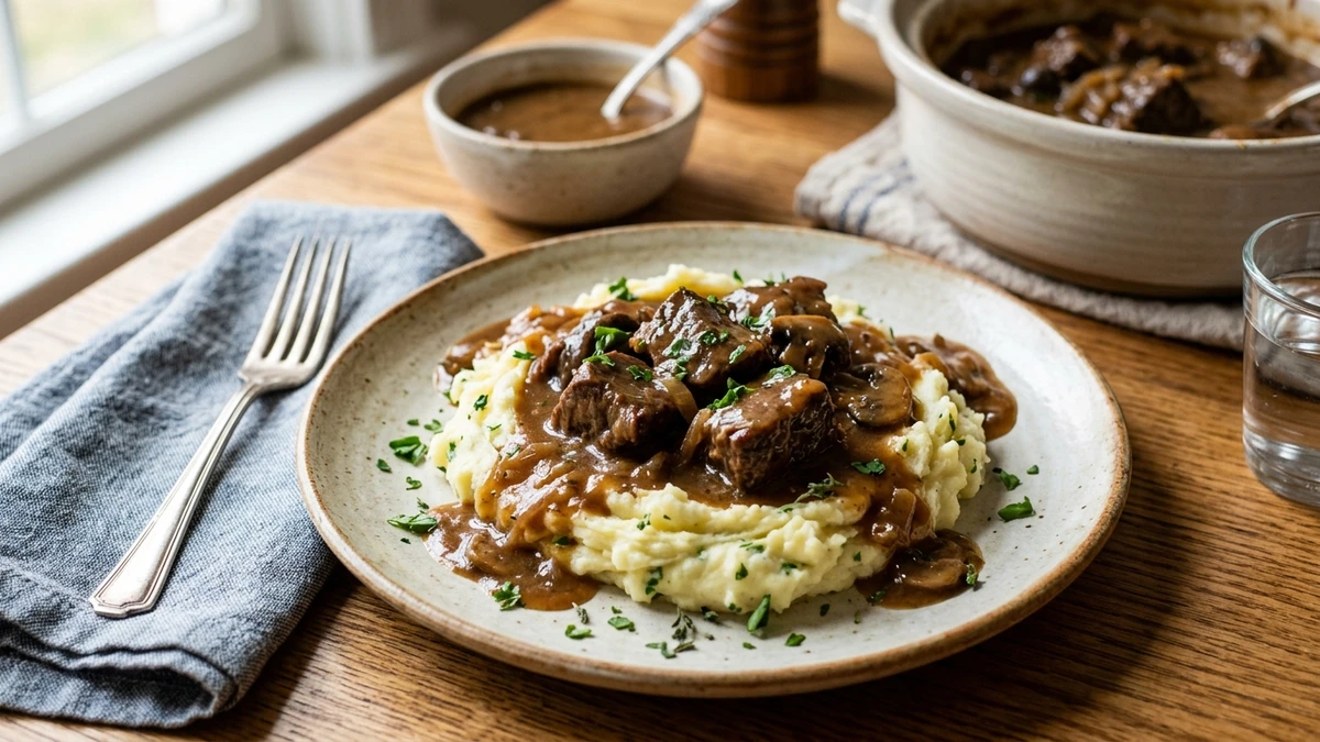 Crock-Pot Beef Tips with Gravy Recipe cooked to perfection - Yumaroma
