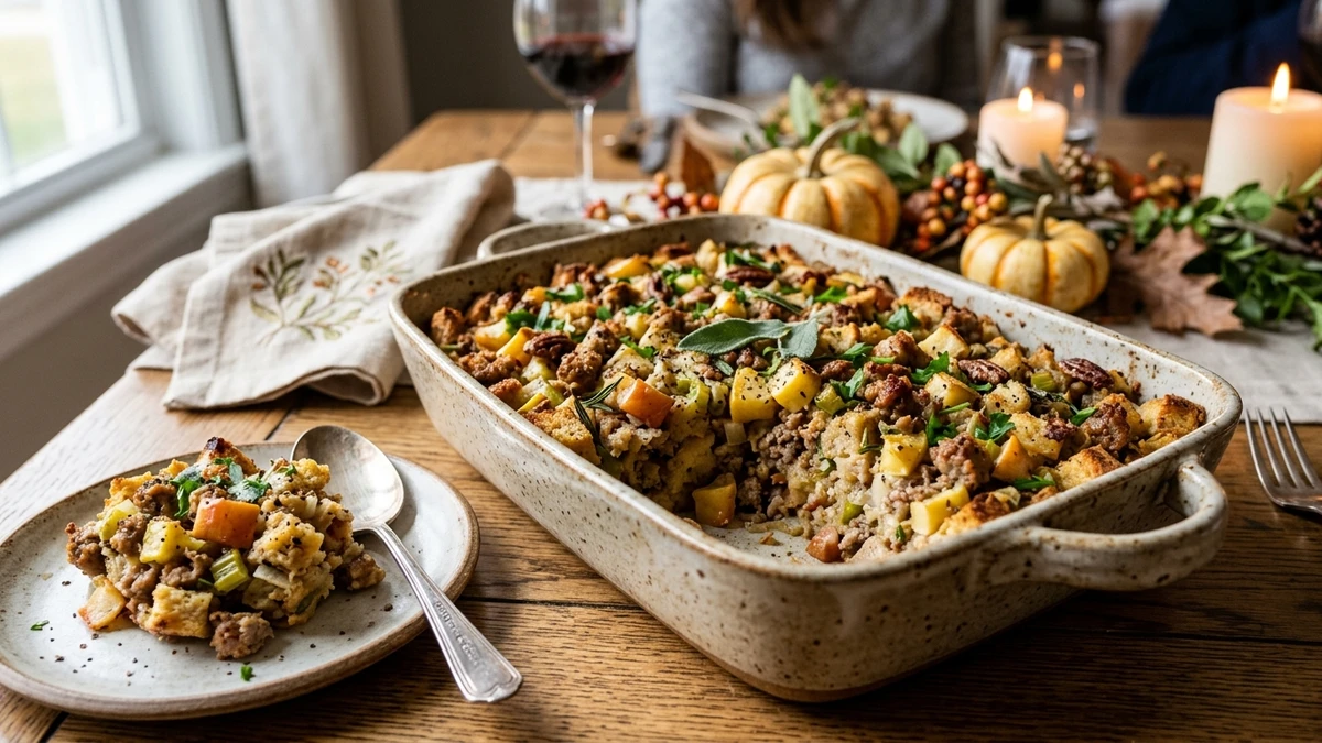 Savory Sausage & Apple Thanksgiving Stuffing Recipe cooked to perfection - Yumaroma