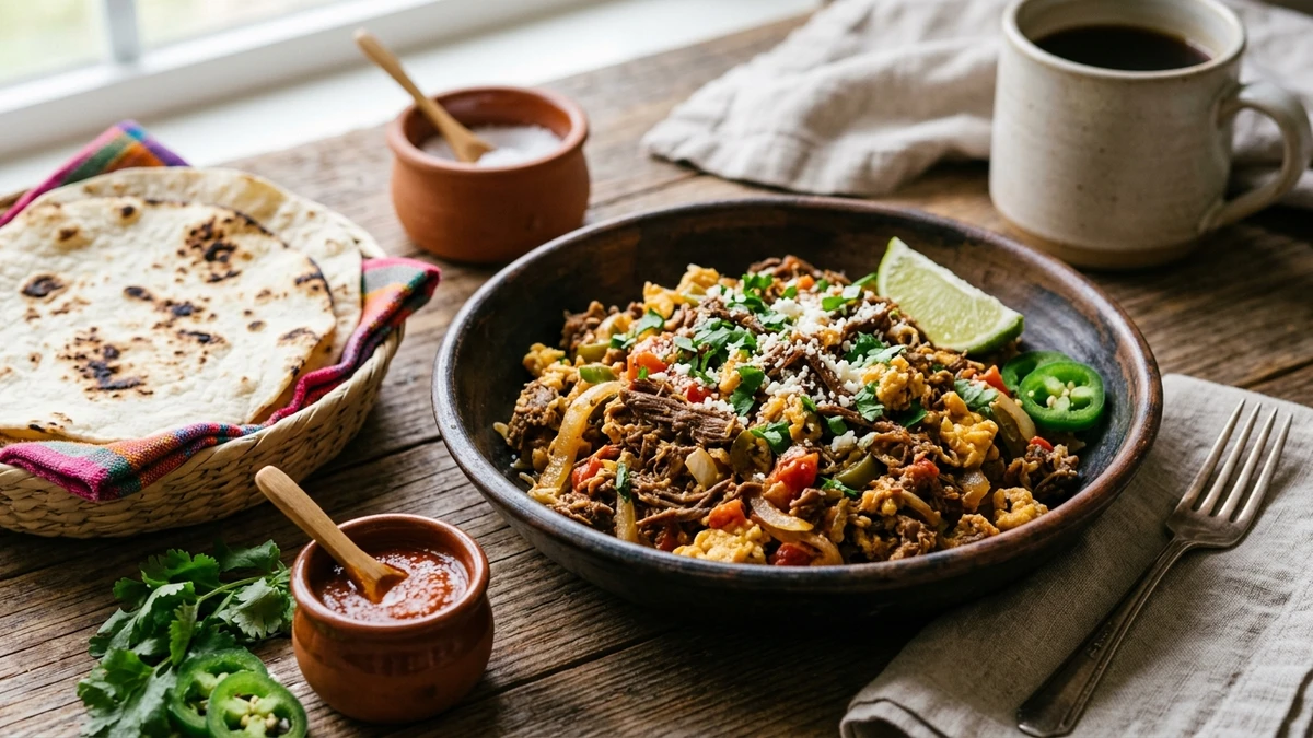 Mexican Machaca con Huevo Recipe (Beef Jerky Scramble) cooked to perfection - Yumaroma
