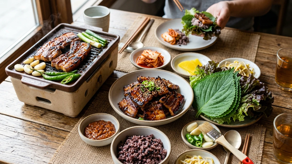 Korean Ssamjang Glazed Grilled Pork Belly Ssam Recipe cooked to perfection - Yumaroma