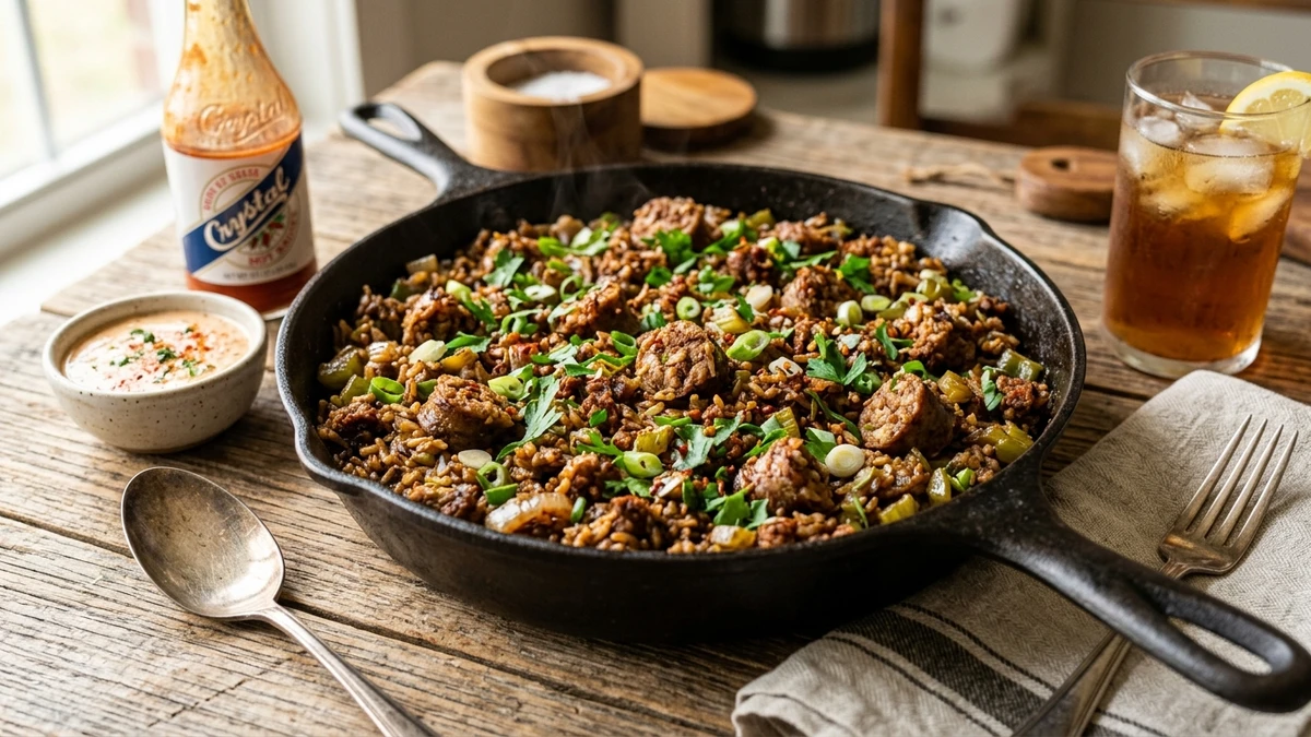 Authentic Cajun Boudin Sausage & Rice Skillet Recipe cooked to perfection - Yumaroma