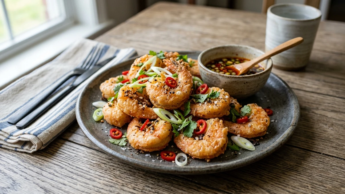 Crispy Salt and Pepper Shrimp Recipe cooked to perfection - Yumaroma