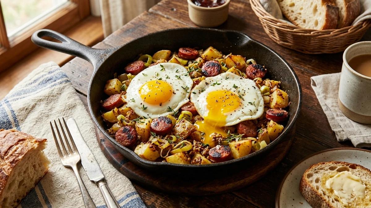 Sausage Potato Leek Dijon Mustard Hash Recipe (Savory Skillet) - YumaRoma Recipe