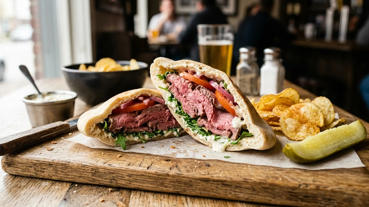 Sliced Roast Beef Pitas with Creamy Horseradish Sauce Recipe cooked to perfection - Yumaroma