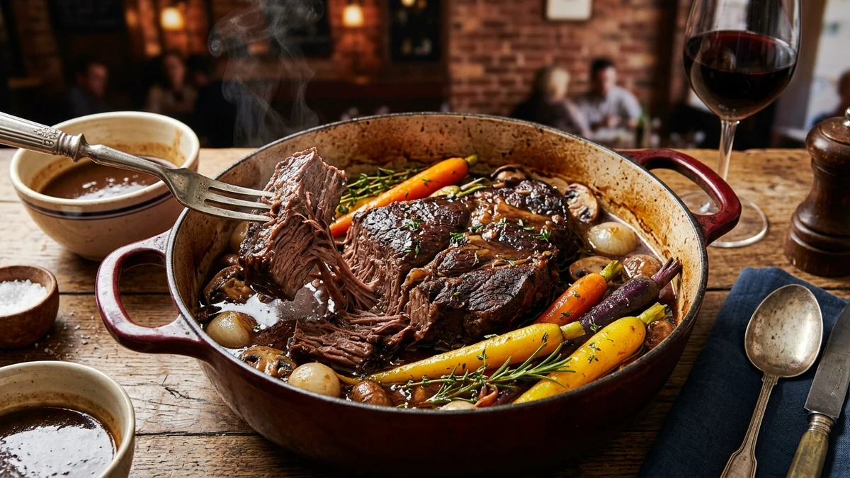 Slow-Braised Beef Chuck Tender Roast with Red Wine Recipe cooked to perfection - Yumaroma