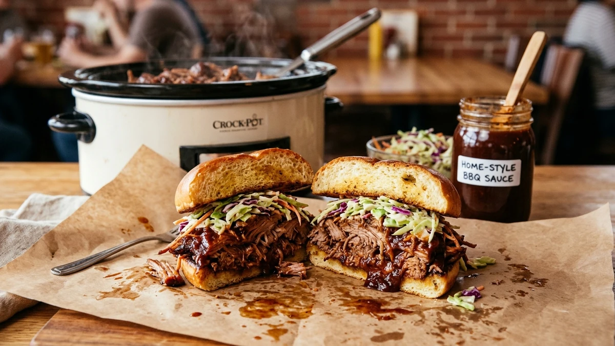 Slow Cooker BBQ Pulled Pork Sandwiches Recipe cooked to perfection - Yumaroma