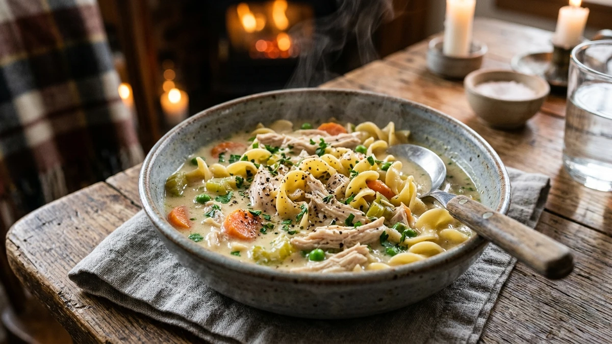 Slow Cooker Creamy Chicken & Egg Noodles Recipe cooked to perfection - Yumaroma