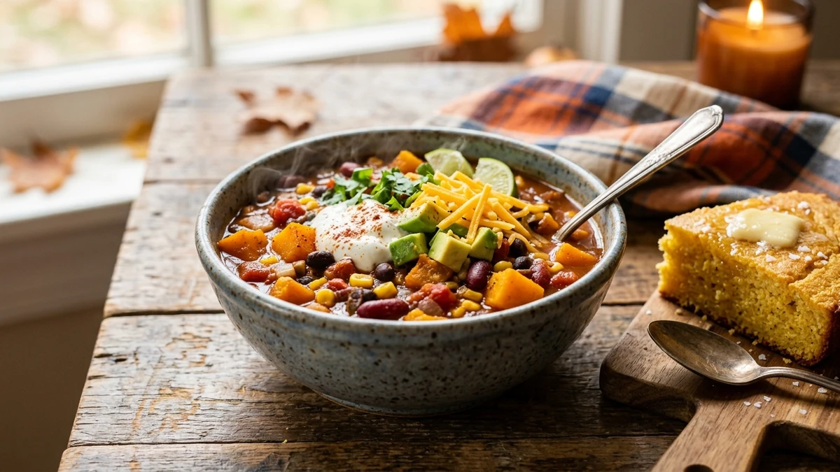 Slow Cooker Vegetarian Butternut Squash Chili Recipe cooked to perfection - Yumaroma