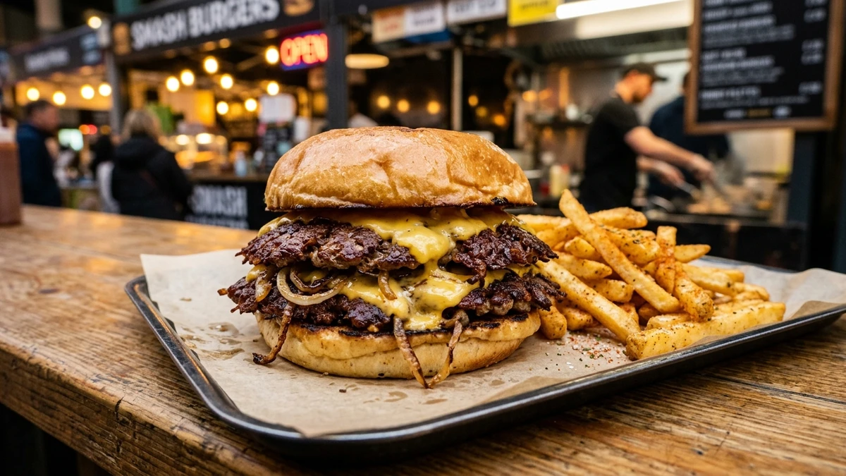Crispy Oklahoma Fried Onion Smash Burger Recipe cooked to perfection - Yumaroma