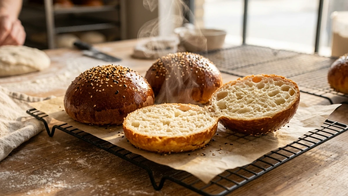 Soft Fluffy Artisan Sourdough Hamburger Buns Recipe cooked to perfection - Yumaroma