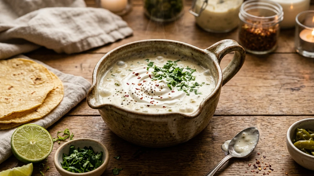 Creamy White Sour Cream Enchilada Sauce Recipe cooked to perfection - Yumaroma