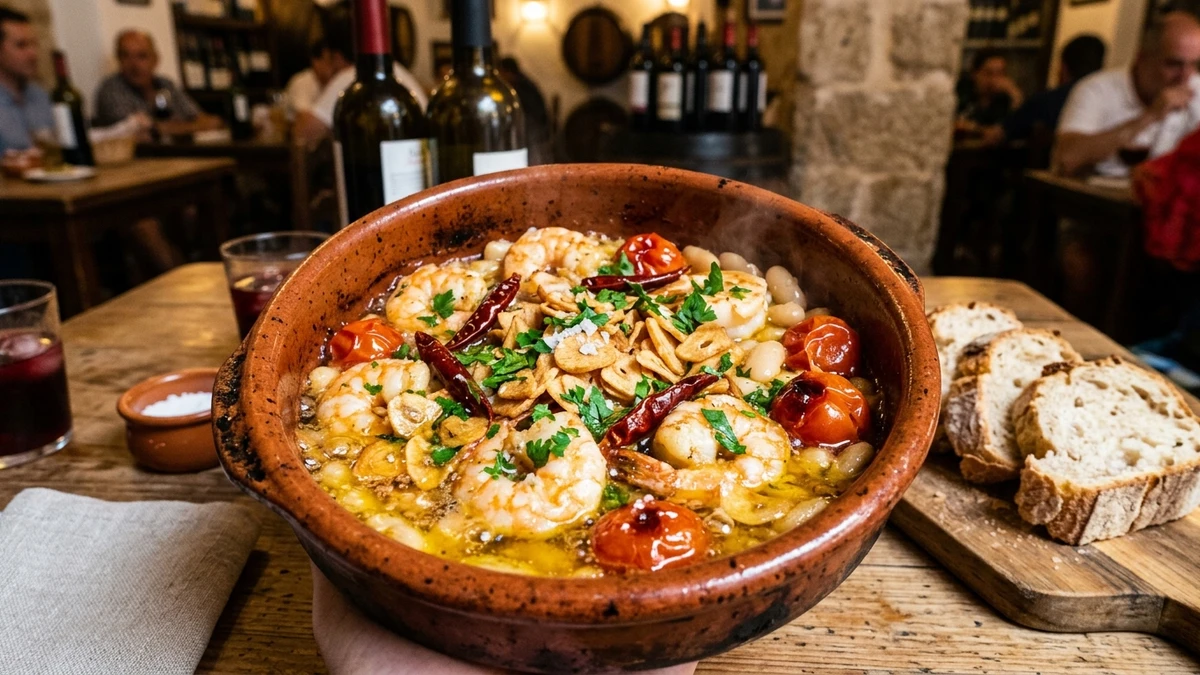 Spanish Garlic Shrimp with White Beans & Tomatoes Recipe (Gambas al Ajillo) cooked to perfection - Yumaroma