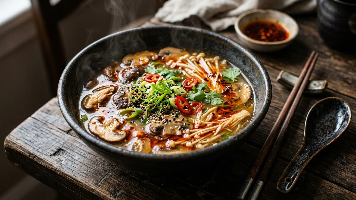 Spicy Asian Mushroom Soup cooked to perfection - Yumaroma