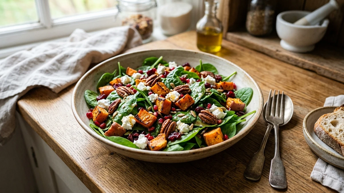 Roasted Sweet Potato & Spinach Salad - YumaRoma Recipe
