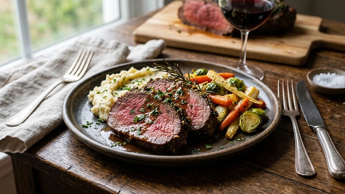 Garlic Herb Top Sirloin Spoon Roast Recipe cooked to perfection - Yumaroma