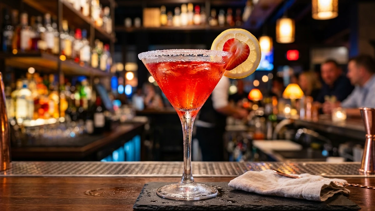 Fresh Strawberry Lemon Drop Martini with Sugar Rim Recipe cooked to perfection - Yumaroma