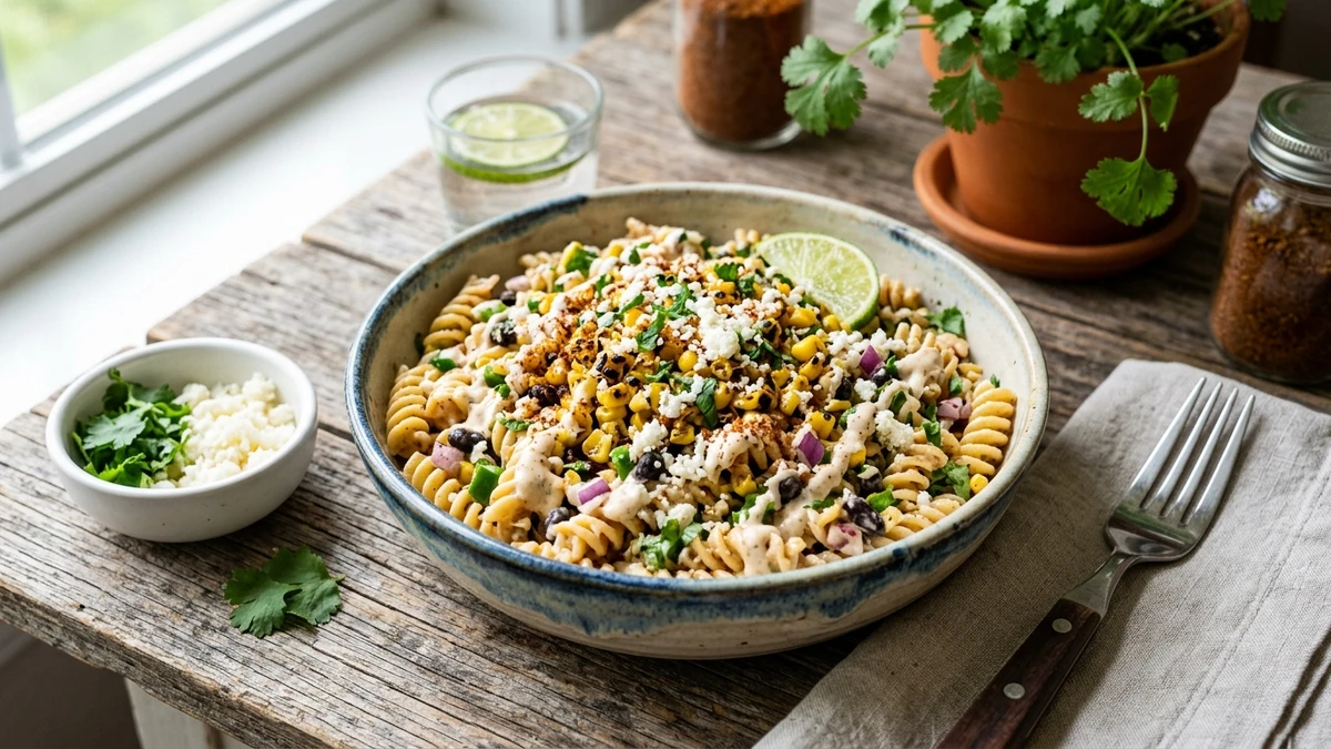 Mexican Street Corn Pasta Salad Recipe cooked to perfection - Yumaroma