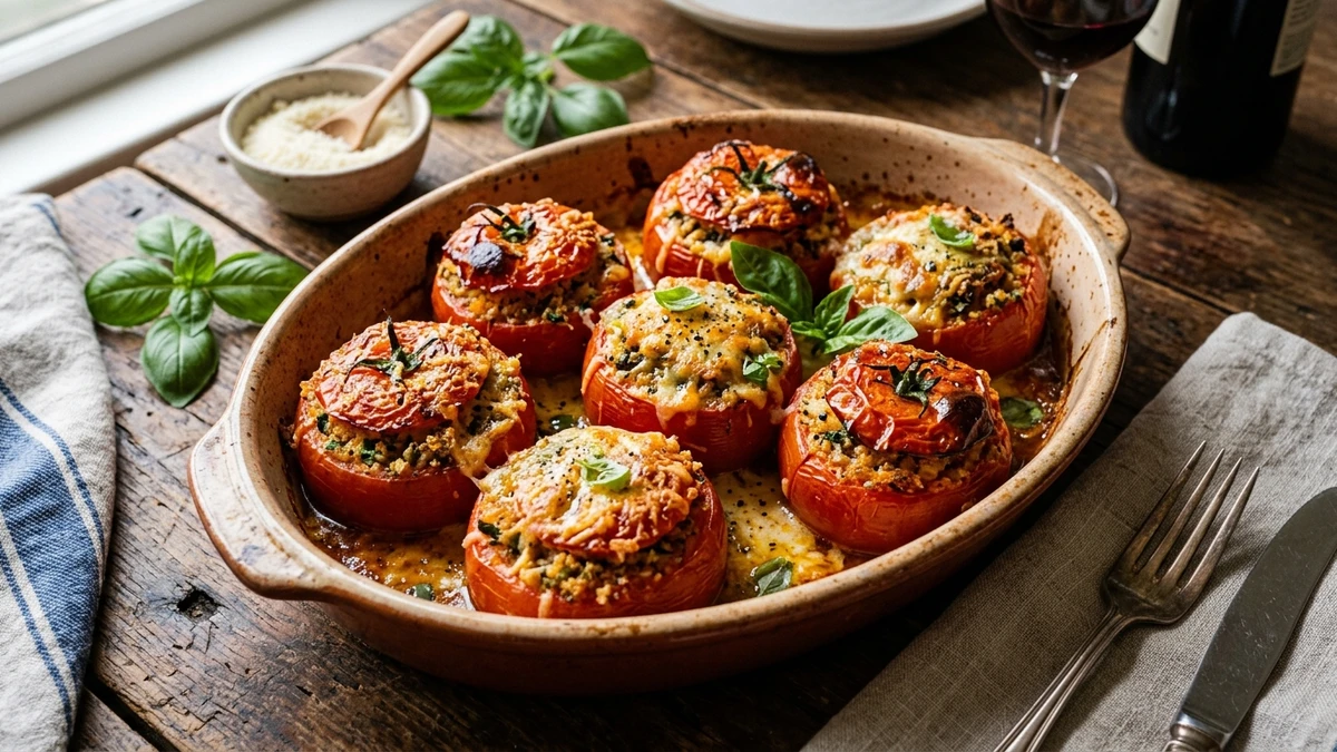 Classic Italian Herb and Cheese Stuffed Tomatoes Recipe cooked to perfection - Yumaroma