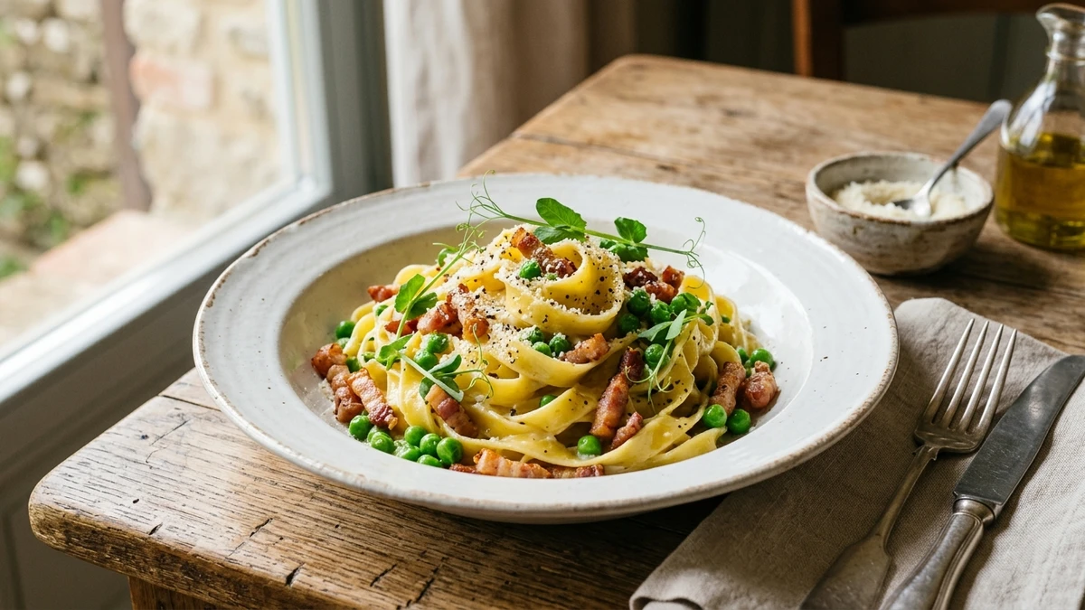 Creamy Tagliatelle with Peas - YumaRoma Recipe